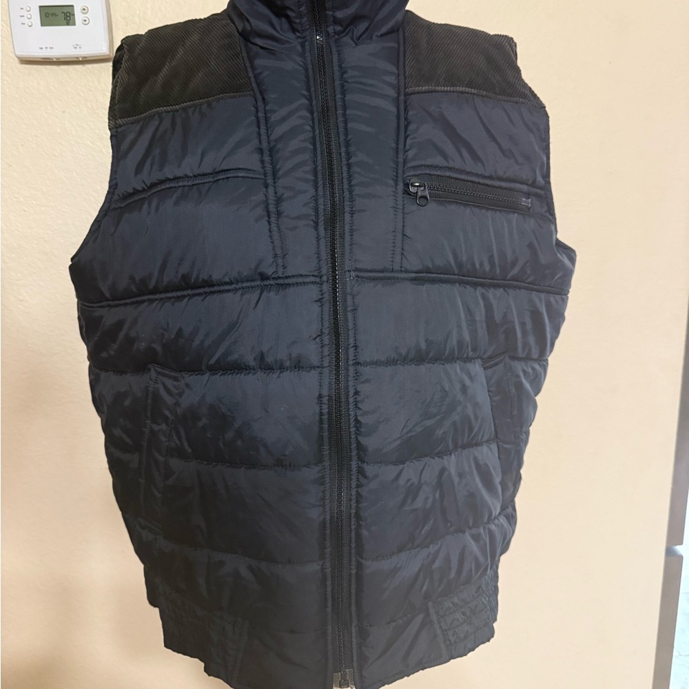Vintage Alpine Ski Men’s Puffer Vest Corduroy Stripe Black Casual VTG Winter